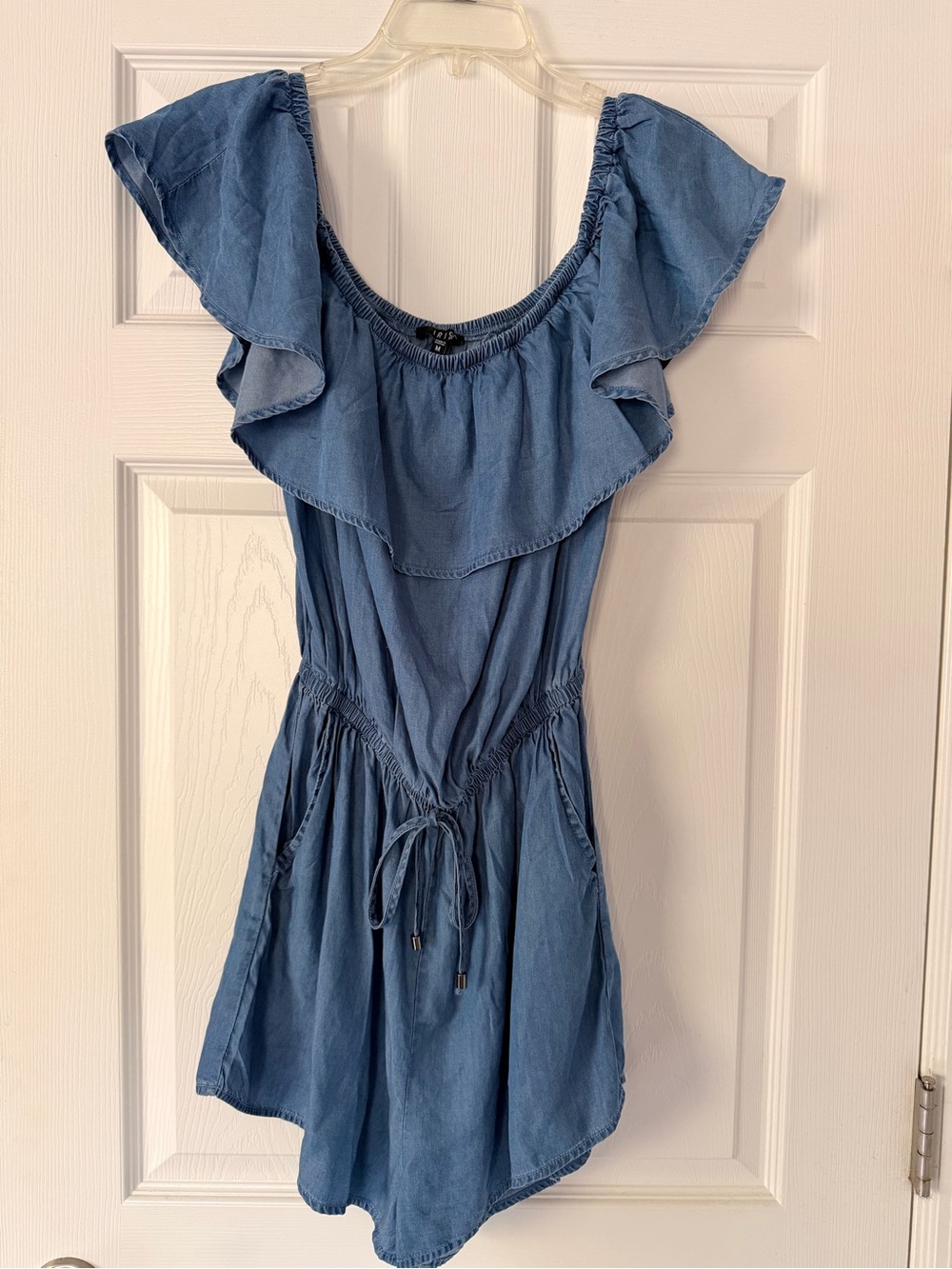 Blue Ruffle Off-Shoulder Romper